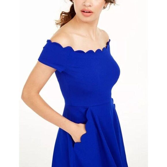 B Darlin Off the Shoulder Scallop Neckline Fit Flare Blue‎ Sz 5 NEW - Picture 13 of 13